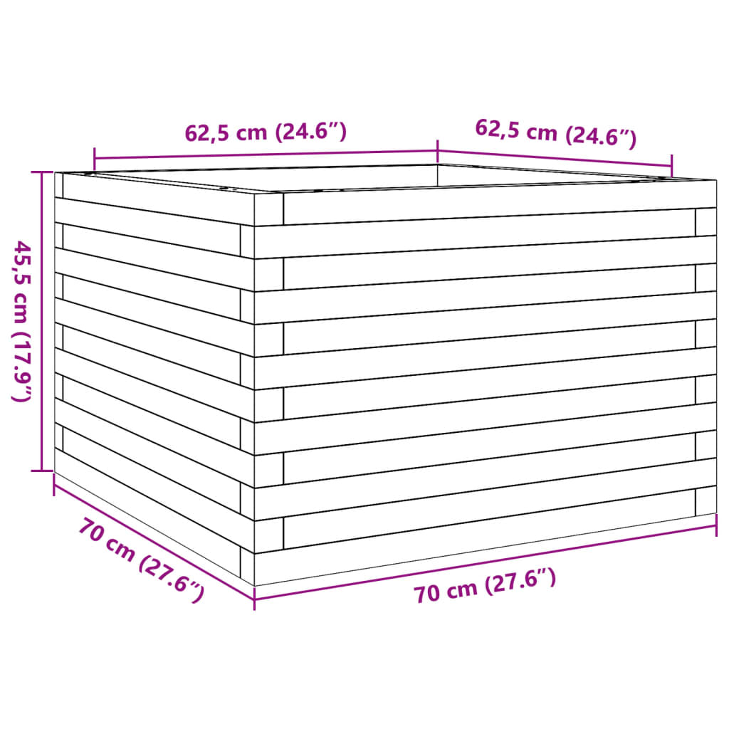 vidaXL Pflanzkübel Weiß 70x70x45,5 cm Massivholz Kiefer
