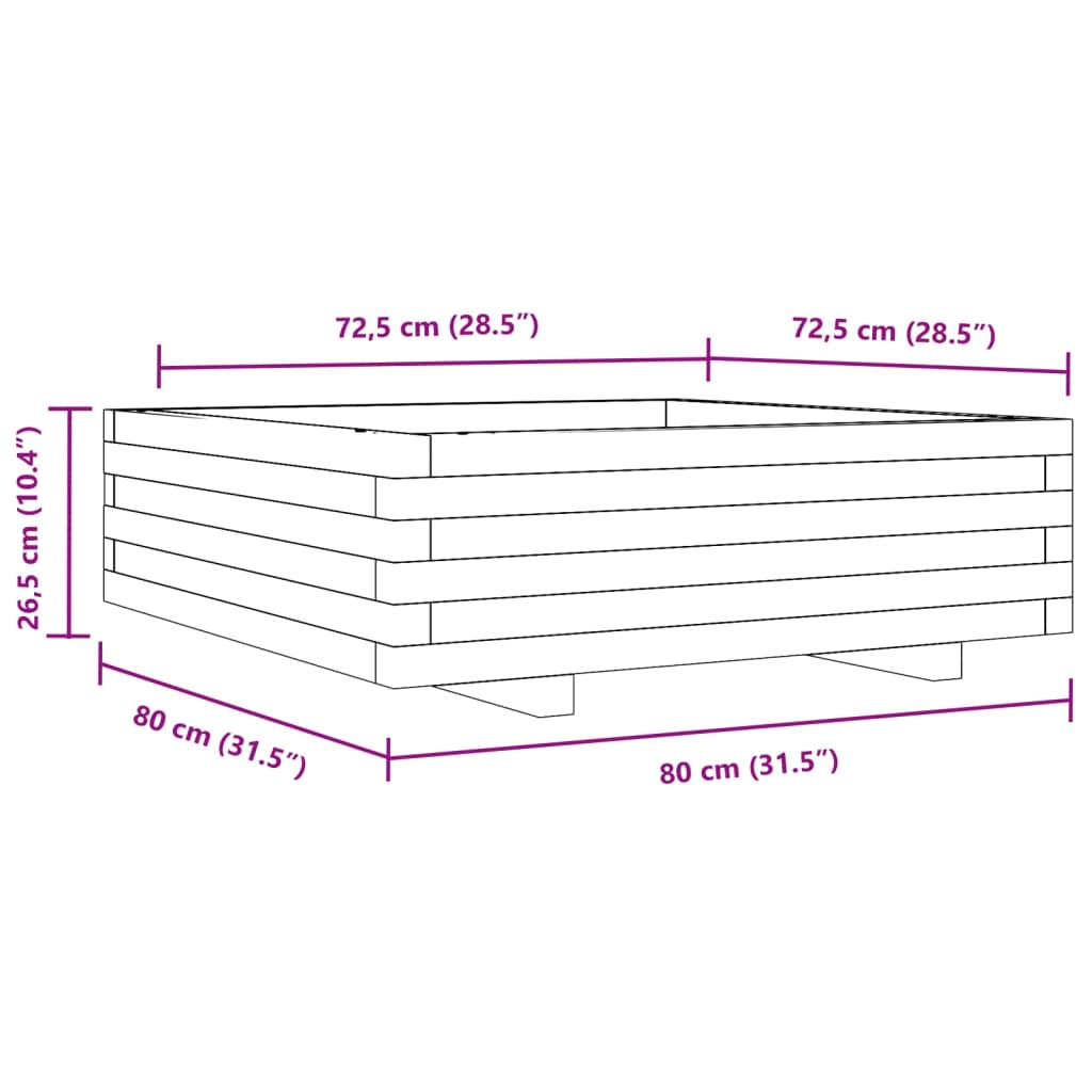 vidaXL Pflanzkübel Weiß 80x80x26,5 cm Massivholz Kiefer