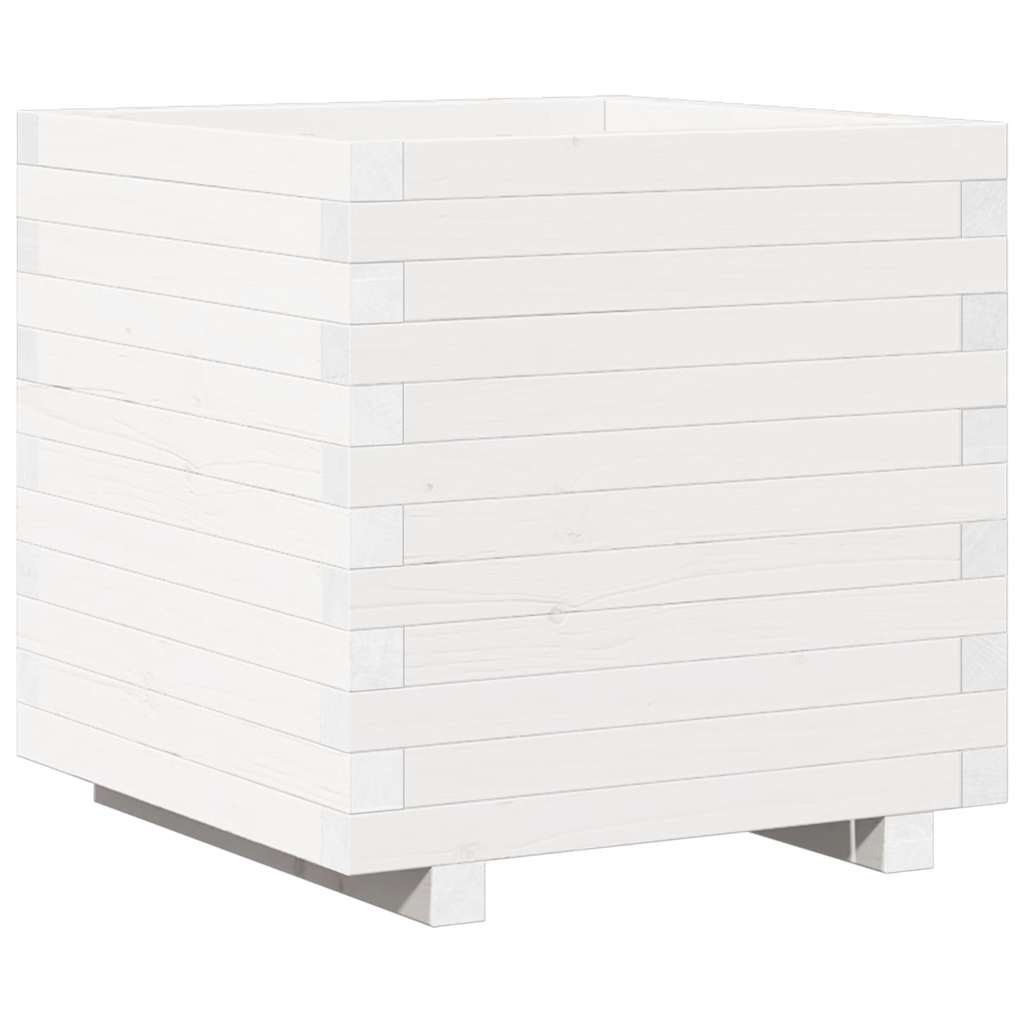 vidaXL Pflanzkübel Weiß 50x50x49,5 cm Massivholz Kiefer