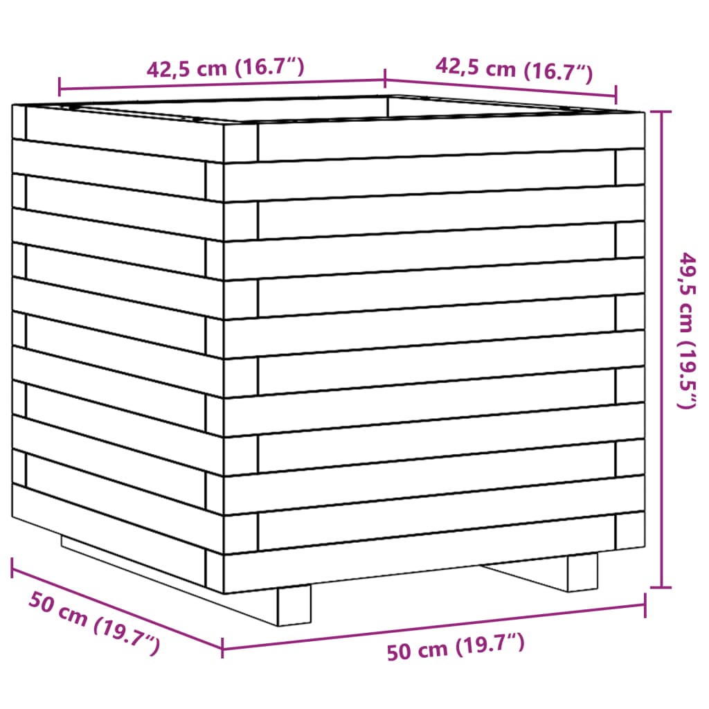 vidaXL Pflanzkübel Wachsbraun 50x50x49,5 cm Massivholz Kiefer