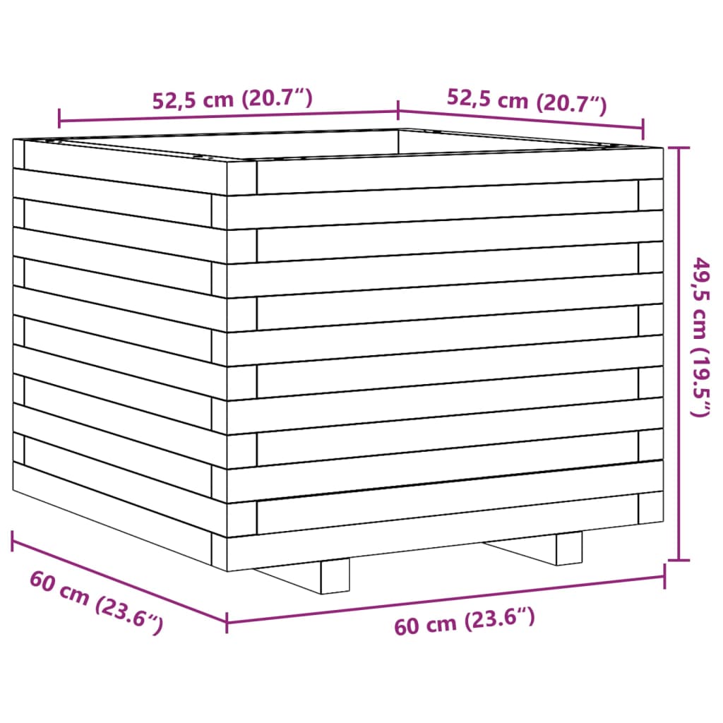 vidaXL Pflanzkübel Weiß 60x60x49,5 cm Massivholz Kiefer