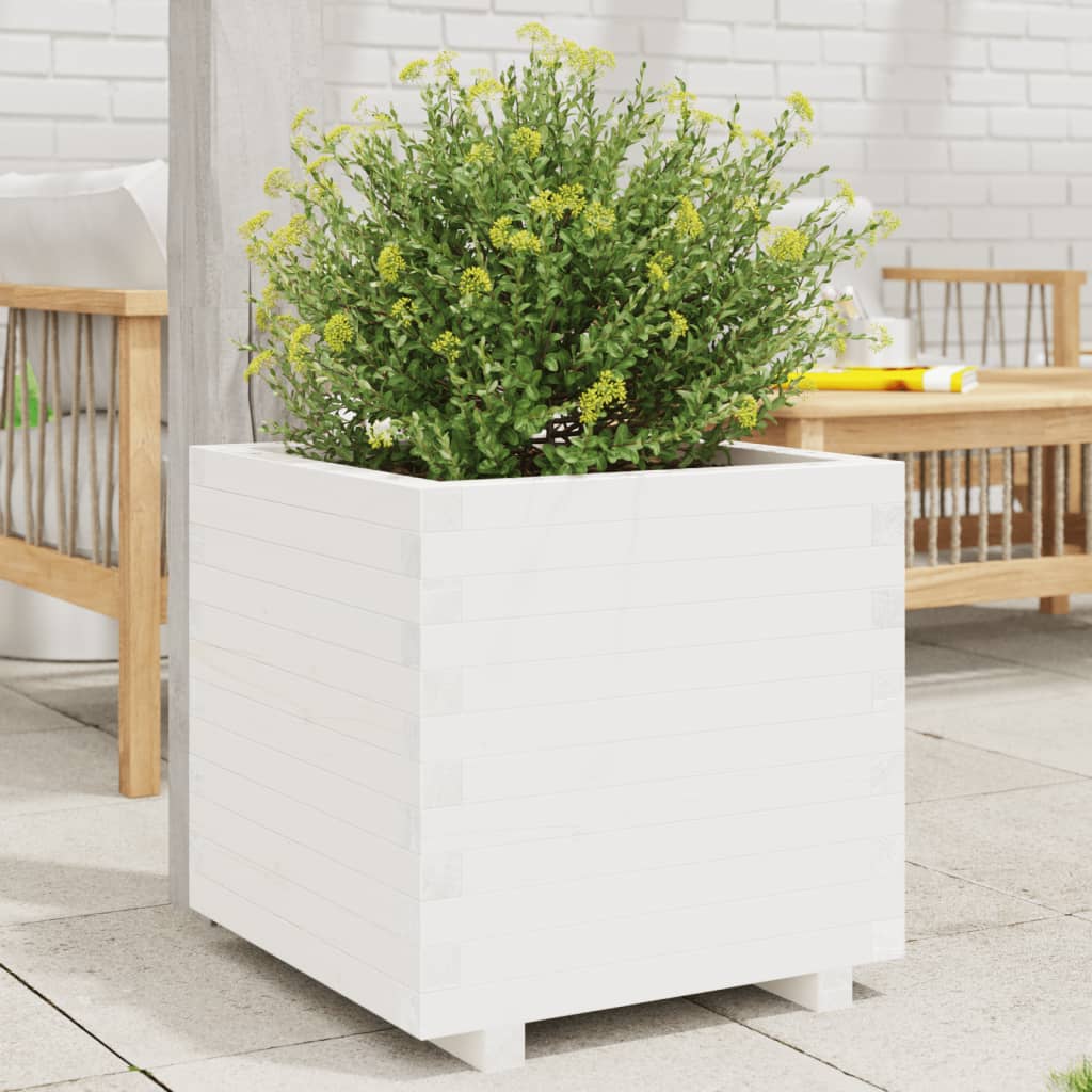 vidaXL Pflanzkübel Weiß 60x60x49,5 cm Massivholz Kiefer