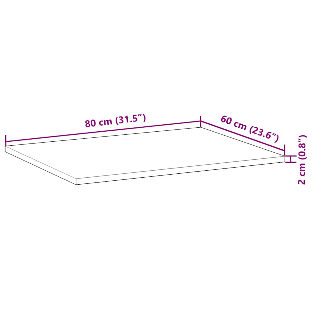 vidaXL Tischplatte Rechteckig 80x60x2 cm Massivholz Akazie