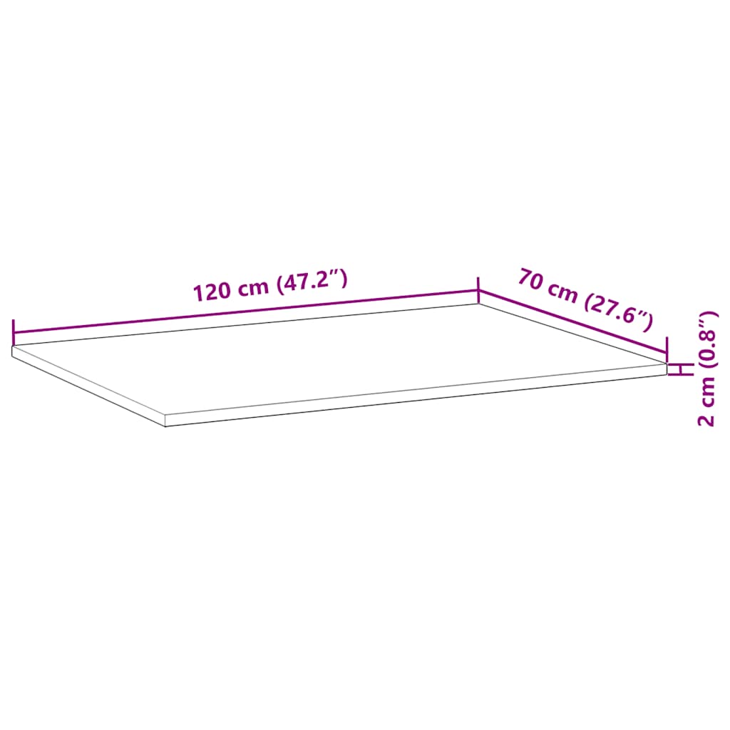 vidaXL Tischplatte Rechteckig 120x70x2 cm Massivholz Akazie