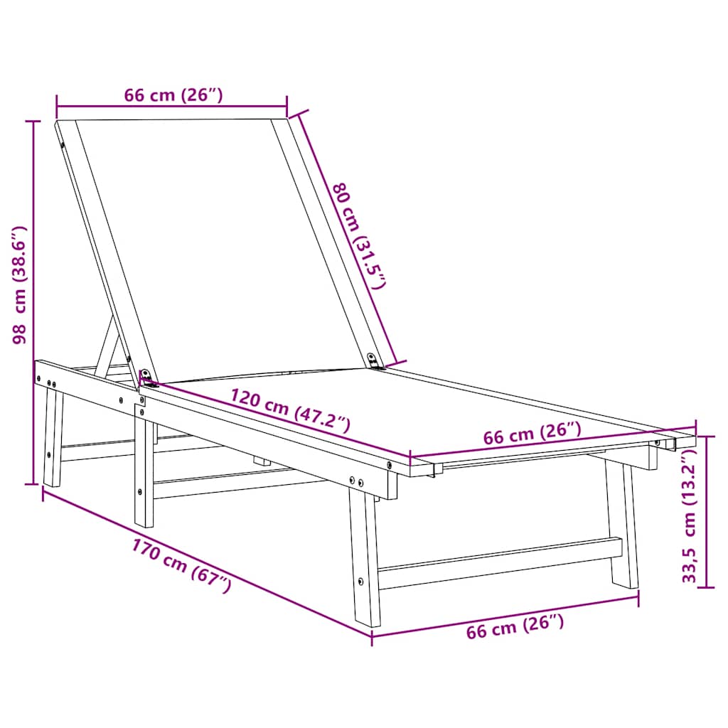 Sonnenliege Creme Massivholz Akazie und Textilene