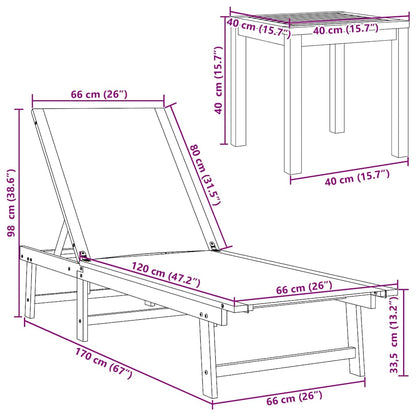 Sonnenliege mit Tisch Grau Massivholz Akazie und Textilene