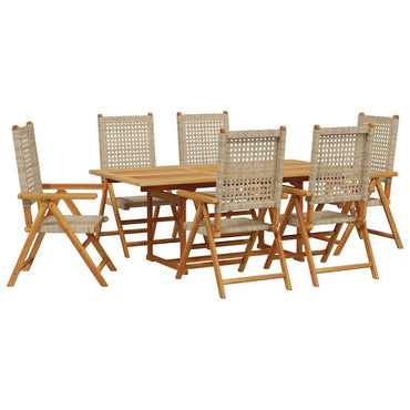vidaXL 7-tlg. Garten-Essgruppe Poly Rattan und Massivholz Beige