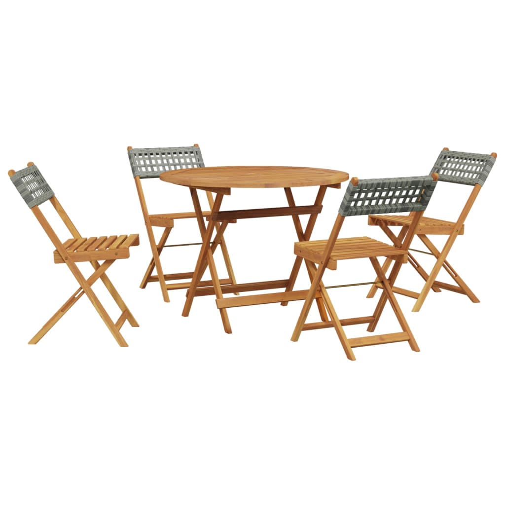 vidaXL 5-tlg. Garten-Essgruppe Grau Poly Rattan und Massivholz
