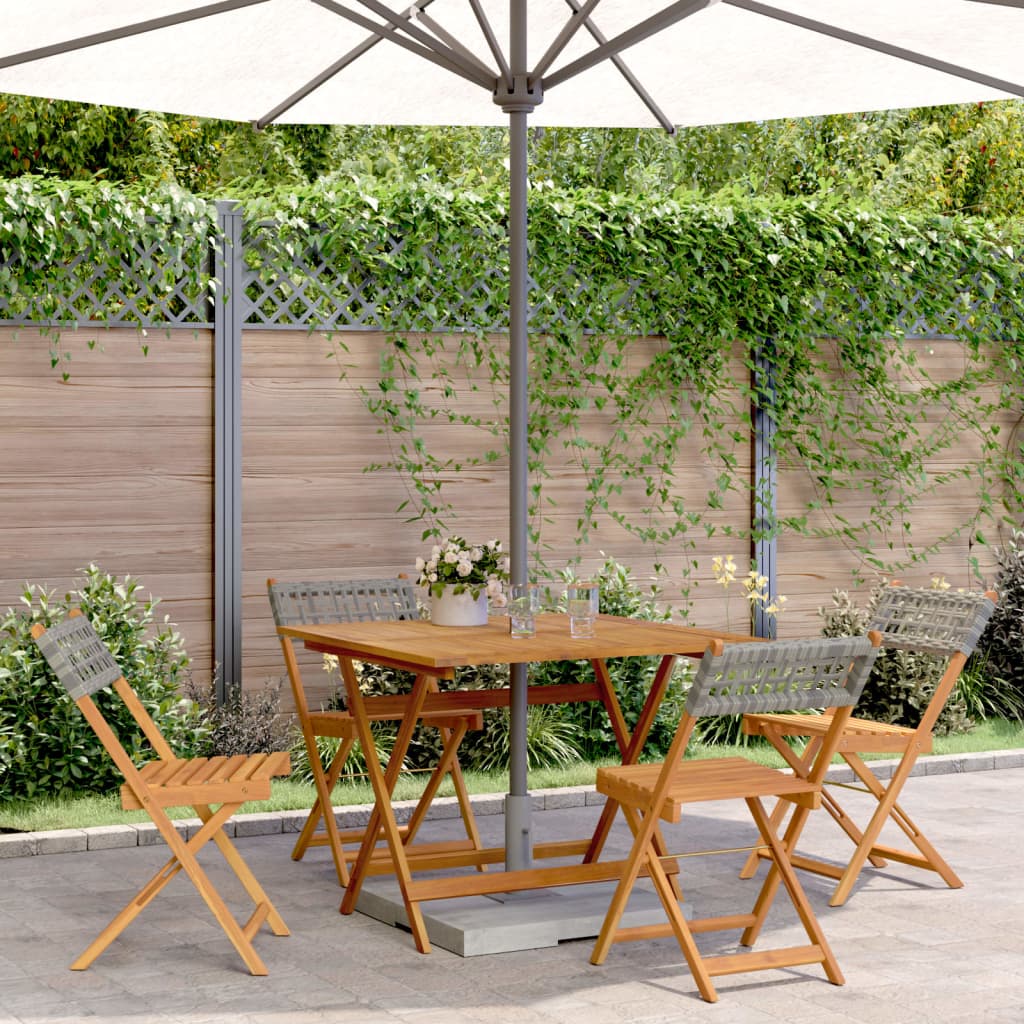 vidaXL 5-tlg. Garten-Essgruppe Grau Poly Rattan und Massivholz