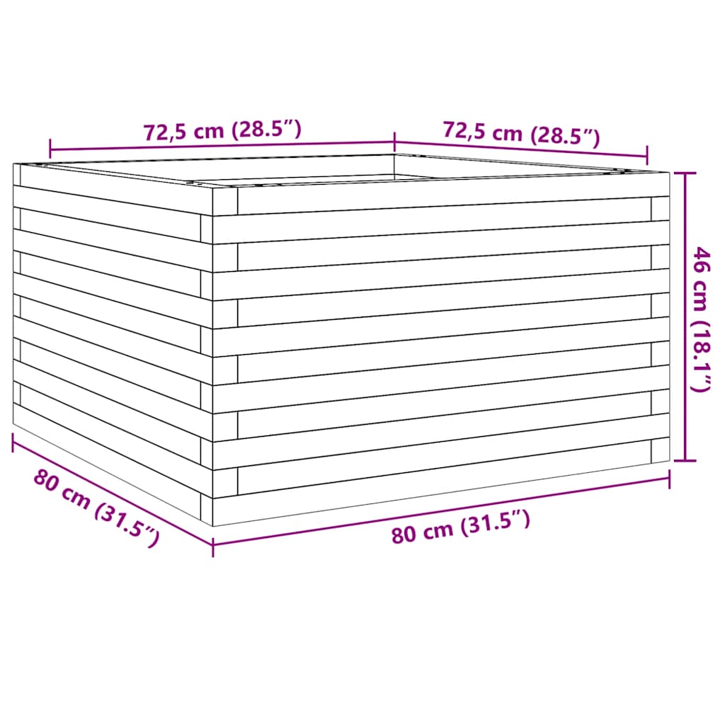 vidaXL Pflanzkübel Wachsbraun 80x80x46 cm Massivholz Kiefer