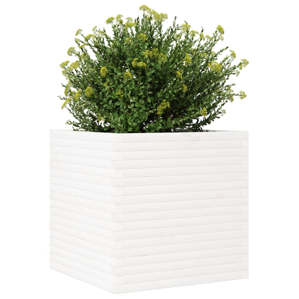 vidaXL Pflanzkübel Weiß 70x70x68,5 cm Massivholz Kiefer