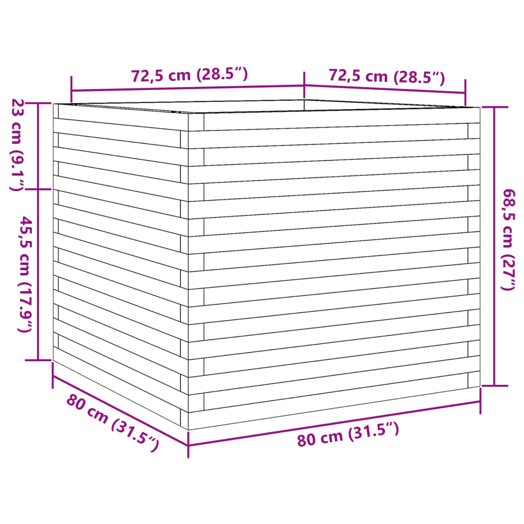 vidaXL Pflanzkübel Weiß 80x80x68,5 cm Massivholz Kiefer