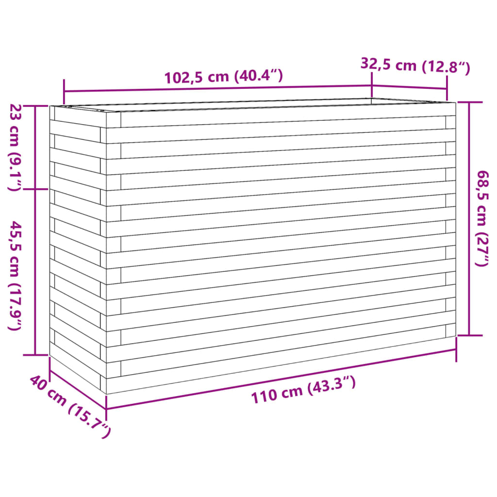 vidaXL Pflanzkübel Wachsbraun 110x40x68,5 cm Massivholz Kiefer