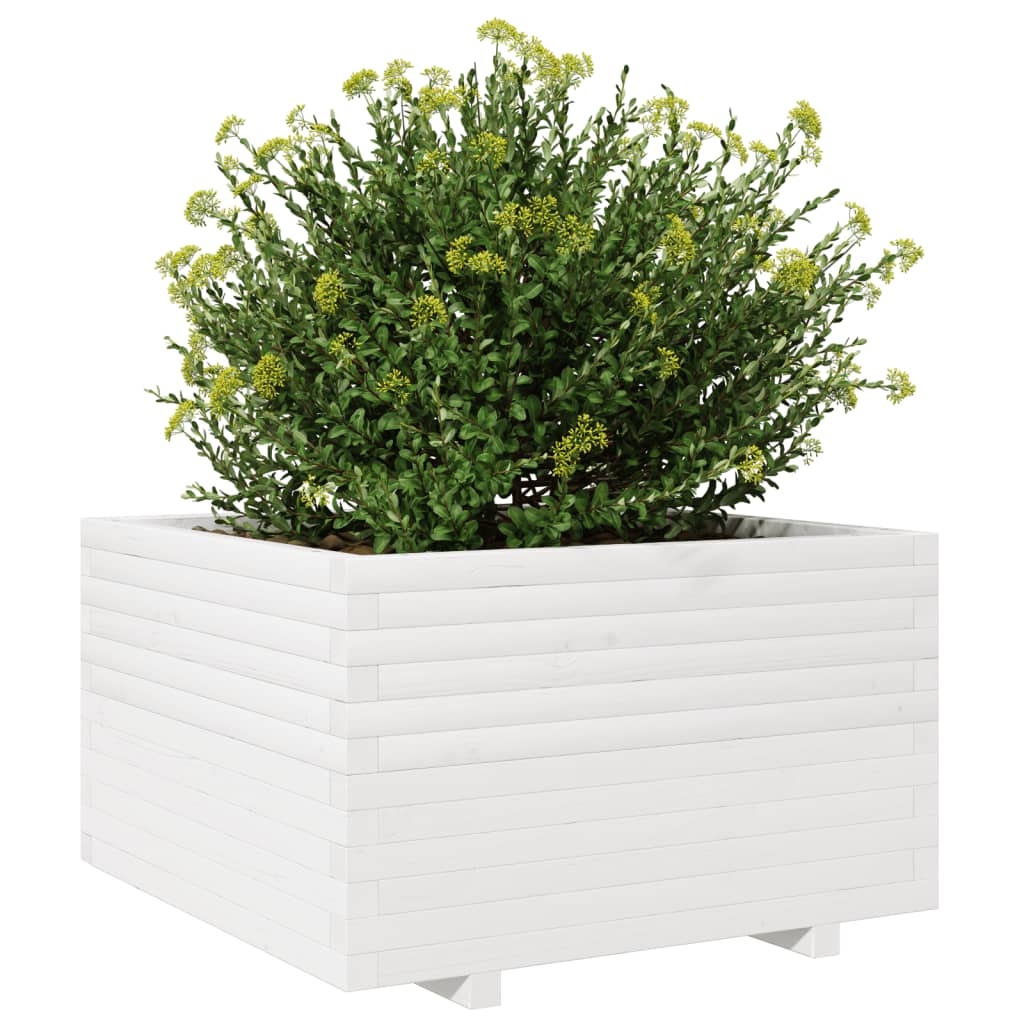 vidaXL Pflanzkübel Weiß 80x80x49,5 cm Massivholz Kiefer
