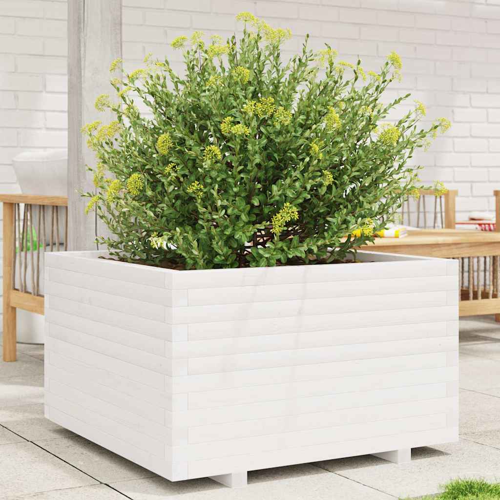 vidaXL Pflanzkübel Weiß 80x80x49,5 cm Massivholz Kiefer