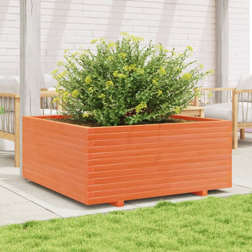 vidaXL Jardinière Bois de Pin Massif Marron Cire 110x110x49,5 cm