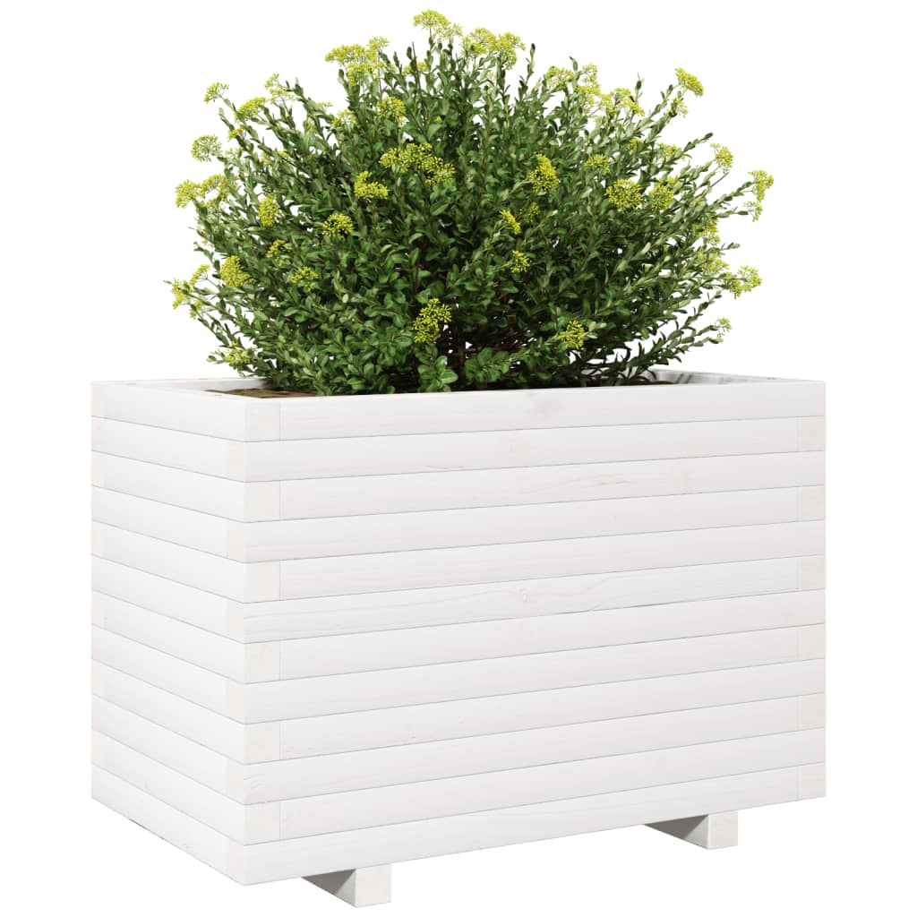 vidaXL Pflanzkübel Weiß 70x40x49,5 cm Massivholz Kiefer