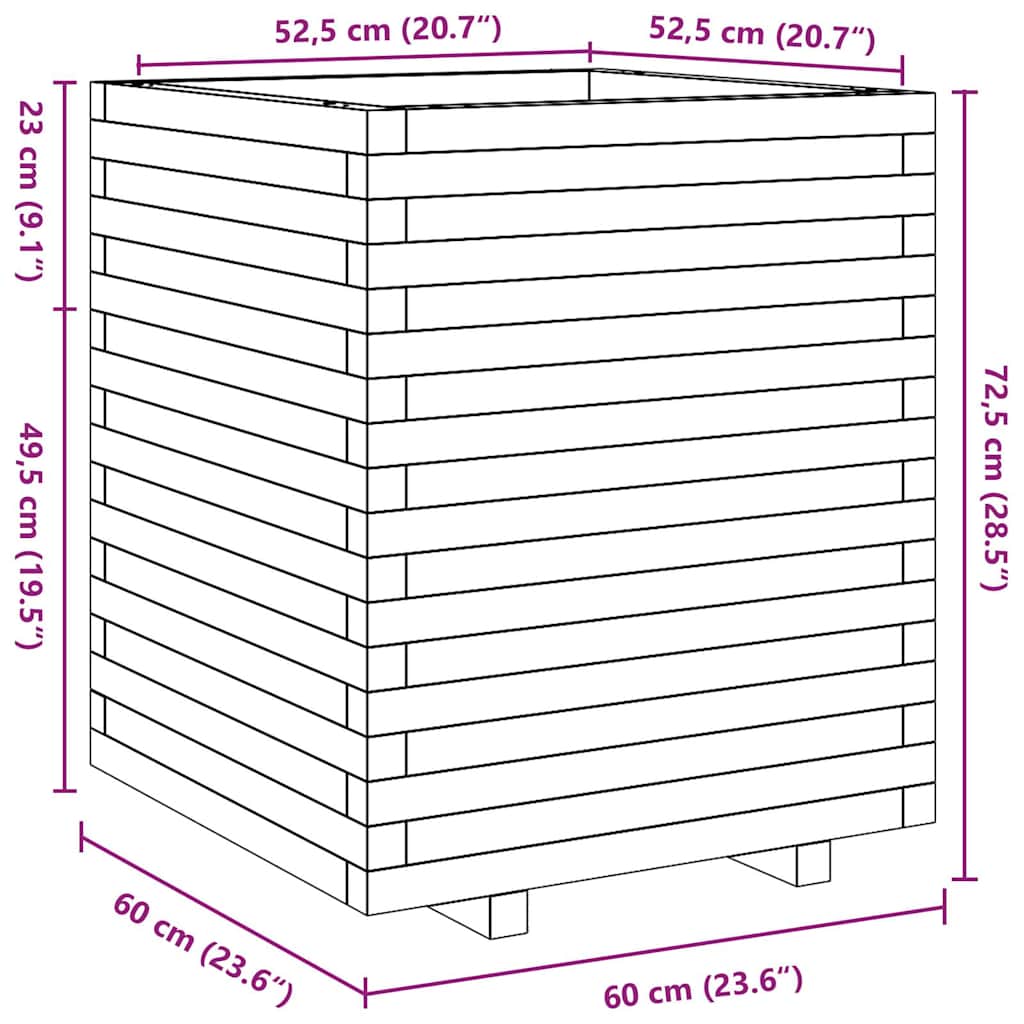 vidaXL Pflanzkübel Weiß 60x60x72,5 cm Massivholz Kiefer