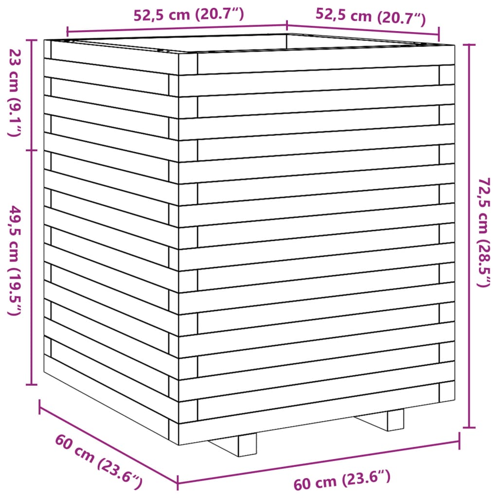 vidaXL Pflanzkübel Wachsbraun 60x60x72,5 cm Massivholz Kiefer