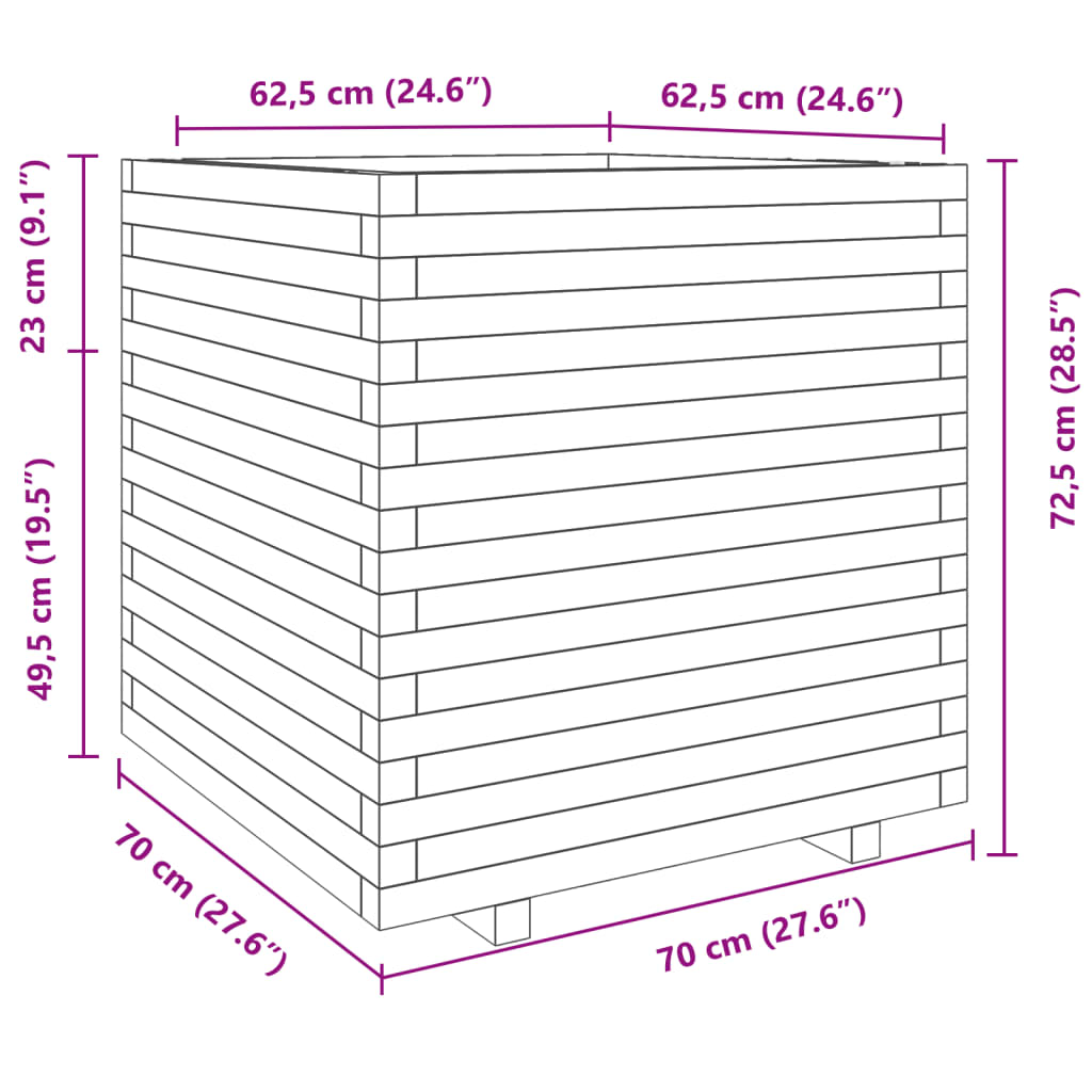 vidaXL Pflanzkübel Weiß 70x70x72,5 cm Massivholz Kiefer