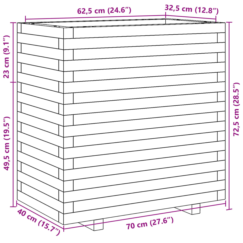 vidaXL Pflanzkübel Wachsbraun 70x40x72,5 cm Massivholz Kiefer