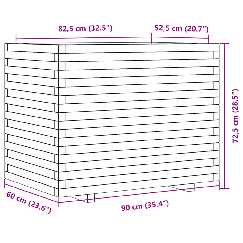vidaXL Pflanzkübel Wachsbraun 90x60x72,5 cm Massivholz Kiefer