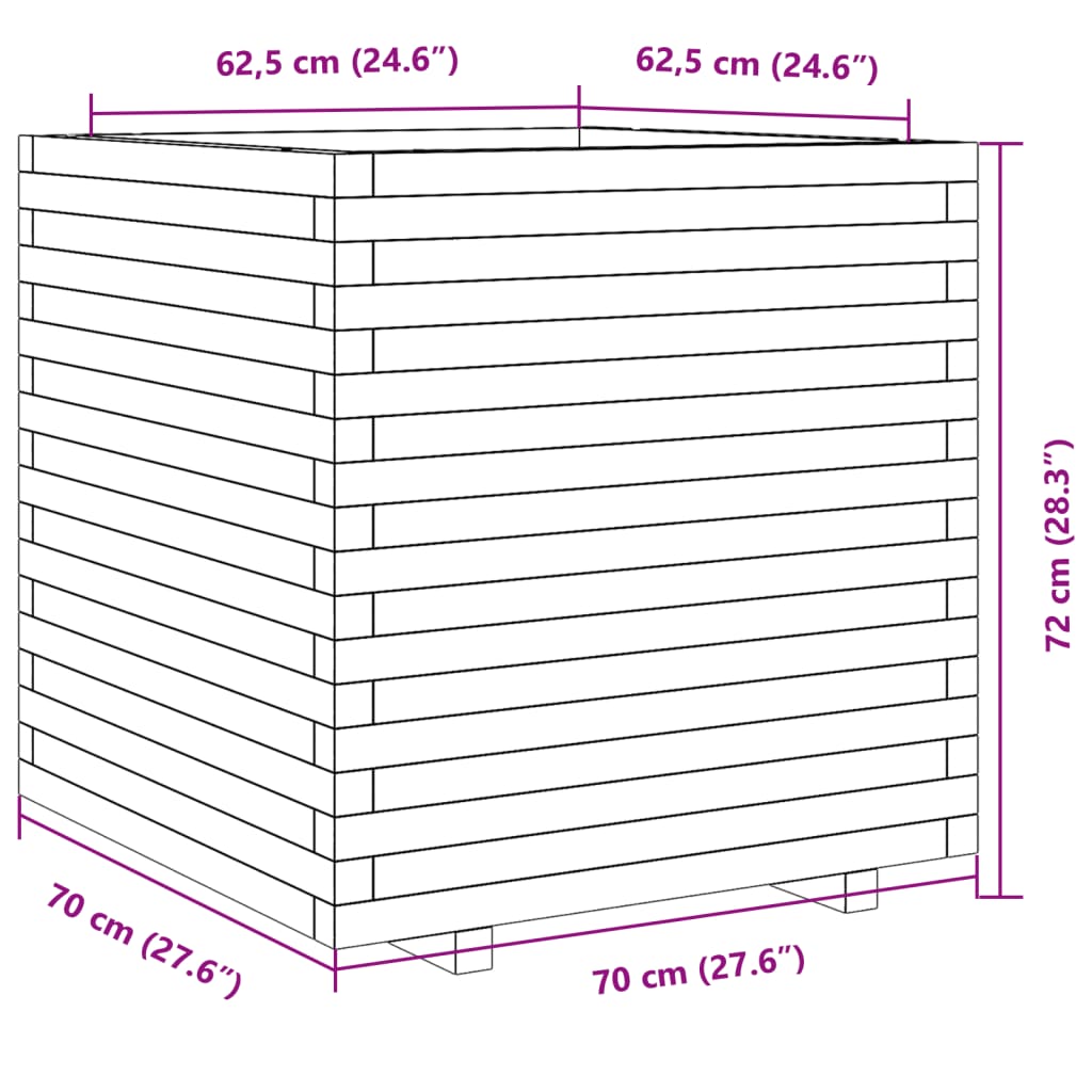 vidaXL Pflanzkübel Wachsbraun 70x70x72 cm Massivholz Kiefer