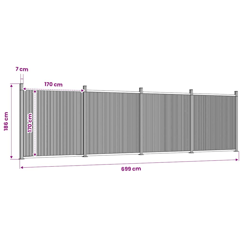vidaXL Zaunelement Grau 699x186 cm WPC