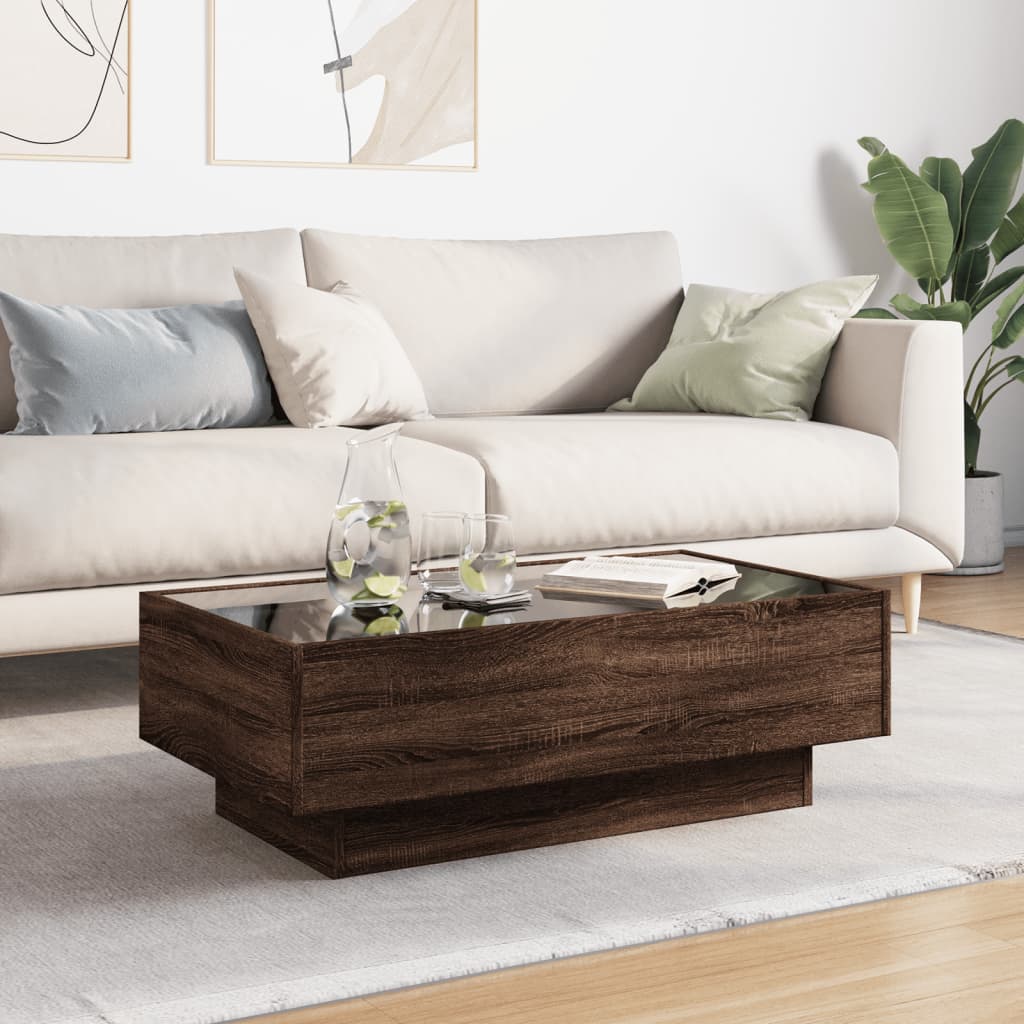 vidaXL LED-Couchtisch Braun Eichen-Optik 90x50x30 cm Holzwerkstoff