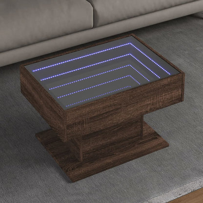 vidaXL LED-Couchtisch Braun Eichen-Optik 70x50x45 cm Holzwerkstoff
