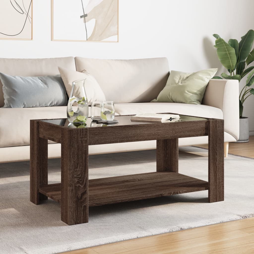 vidaXL LED-Couchtisch Braun Eichen-Optik 93x53x45 cm Holzwerkstoff
