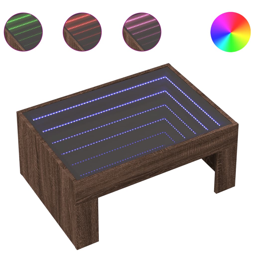 vidaXL Couchtisch mit Infinity-LED Braun Eichen-Optik 70x50x30 cm