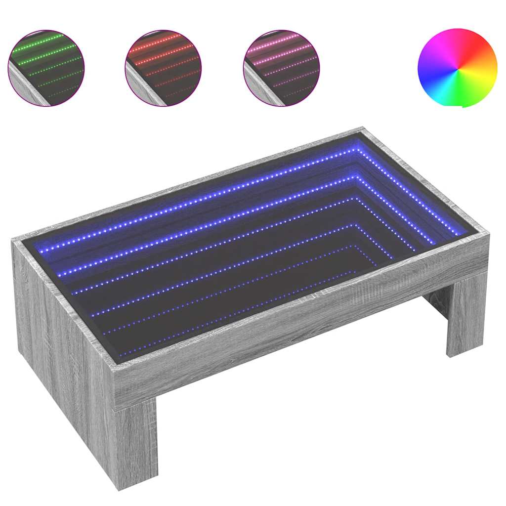 vidaXL Table basse avec LED infini Gris Sonoma 90x50x30 cm