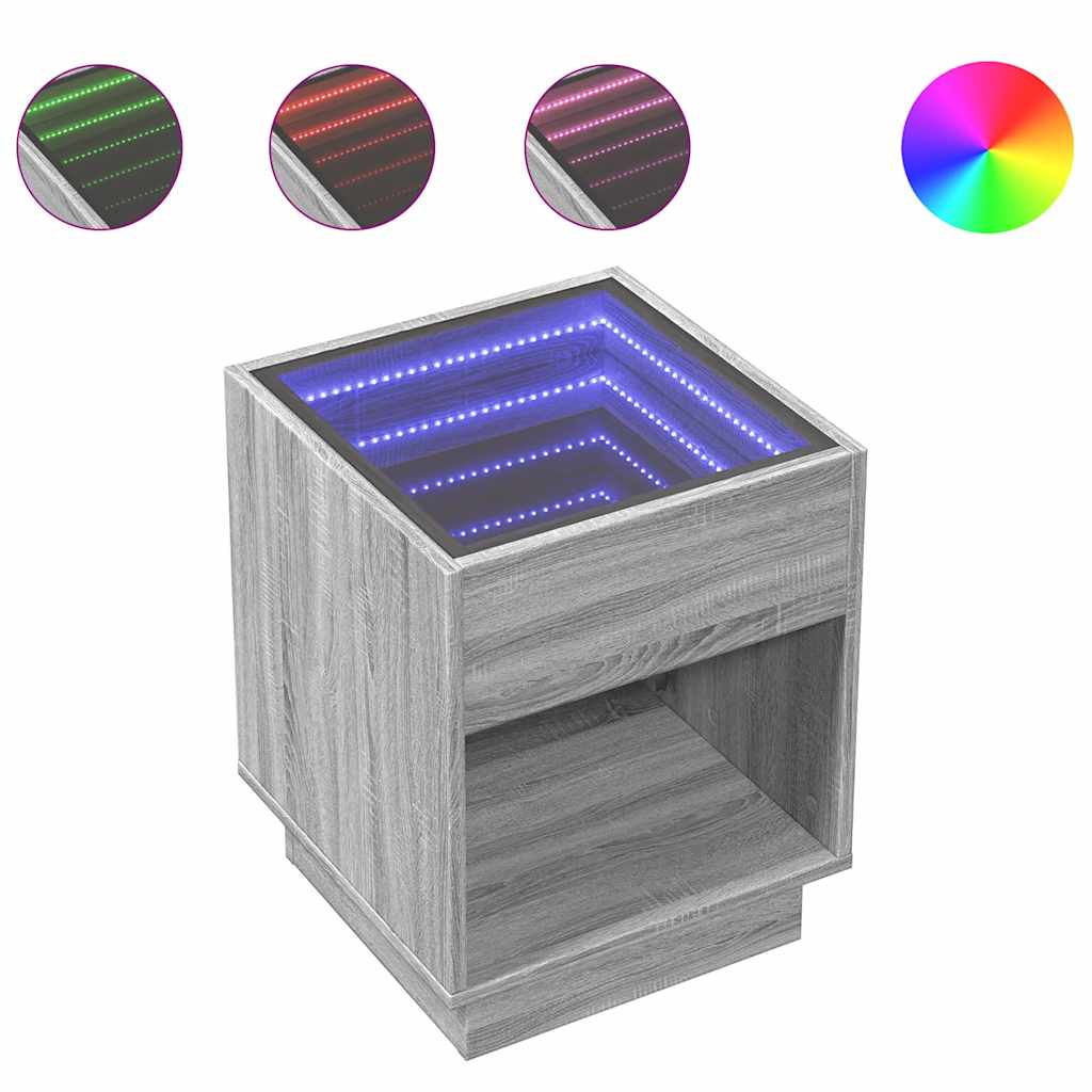 vidaXL Table basse à LED Infinity Gris Sonoma 40x40x50 cm