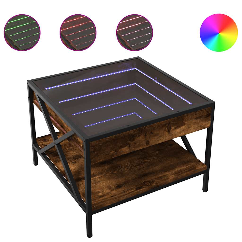 vidaXL Table basse à LED effet infini chêne fumé 50x50x38 cm