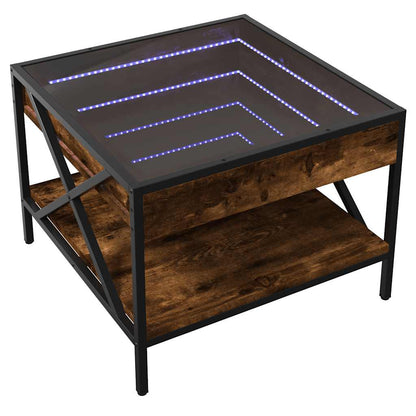 vidaXL Table basse à LED effet infini chêne fumé 50x50x38 cm