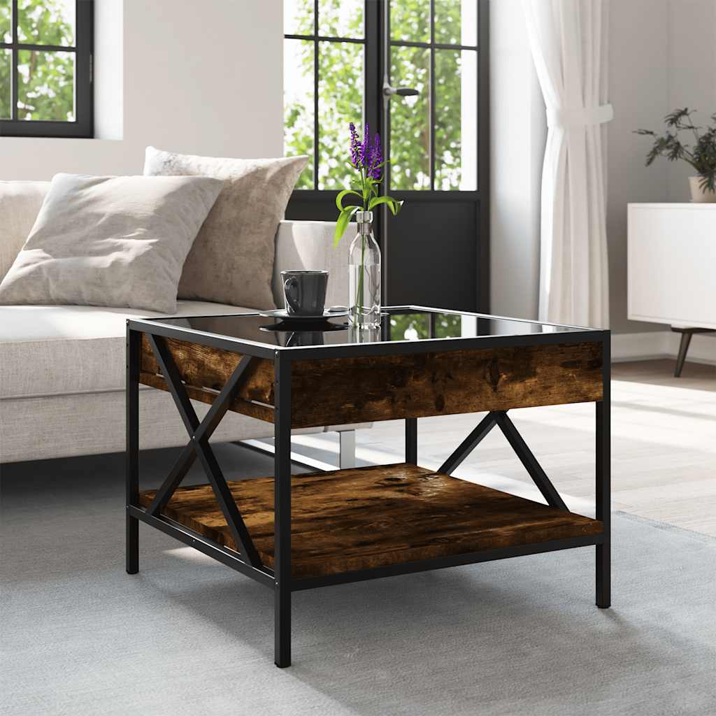 vidaXL Table basse à LED effet infini chêne fumé 50x50x38 cm