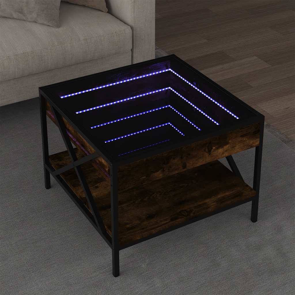 vidaXL Table basse à LED effet infini chêne fumé 50x50x38 cm