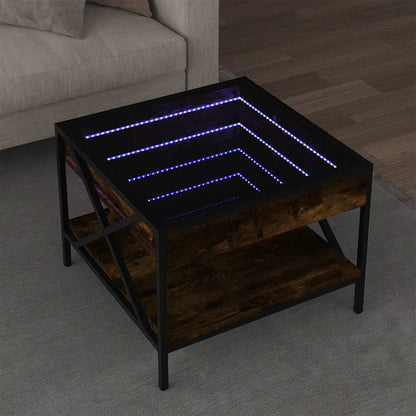 vidaXL Table basse à LED effet infini chêne fumé 50x50x38 cm