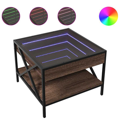 vidaXL Table basse avec LED Infinity aspect chêne marron 50x50x38 cm