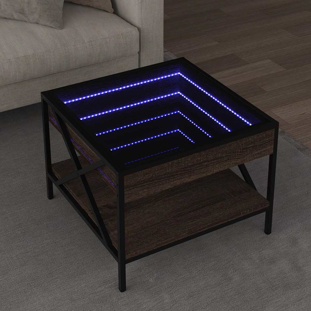 vidaXL Table basse avec LED Infinity aspect chêne marron 50x50x38 cm