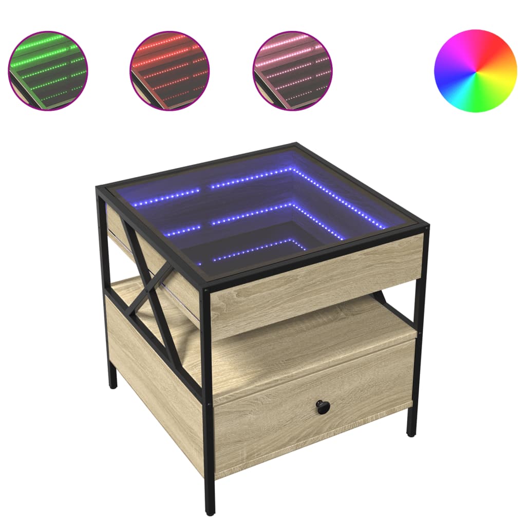 vidaXL Couchtisch mit Infinity-LED Sonoma-Eiche 50x50x51 cm