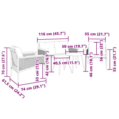 vidaXL 5-tlg. Balkonmöbel-Set mit Kissen Schwarz Stahl