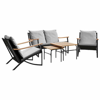 vidaXL 5-tlg. Balkonmöbel-Set mit Kissen Schwarz Stahl
