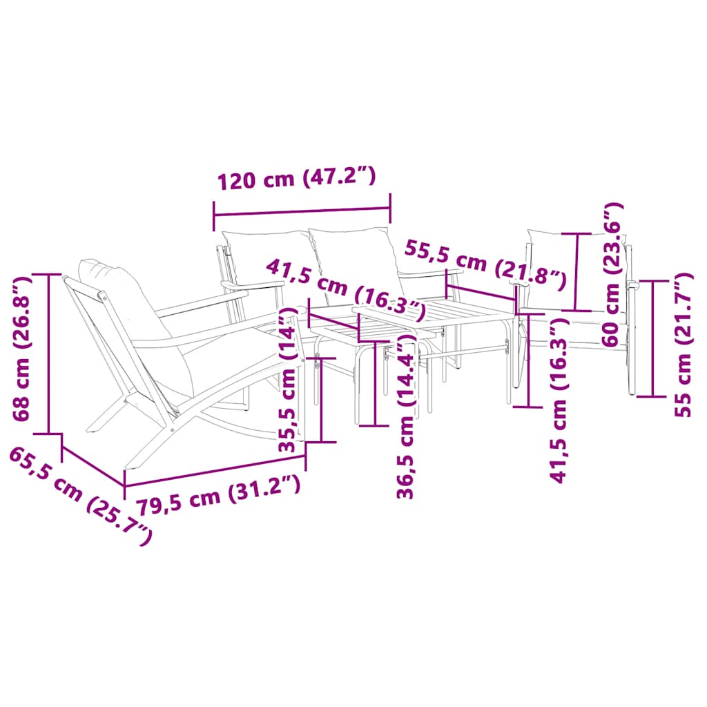 vidaXL 5-tlg. Balkonmöbel-Set mit Kissen Schwarz Stahl