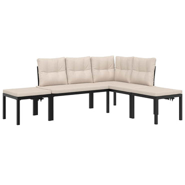 vidaXL 4-tlg. Garten-Sofagarnitur mit Kissen Schwarz Stahl