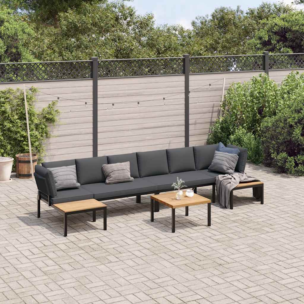 5-tlg. Garten-Sofagarnitur mit Kissen Schwarz Aluminium