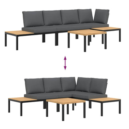 vidaXL 4-tlg. Garten-Sofagarnitur mit Kissen Schwarz Aluminium