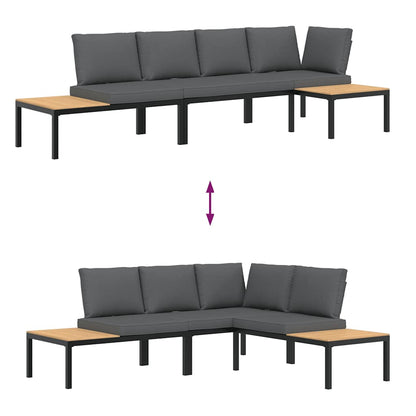 3-tlg. Garten-Sofagarnitur mit Kissen Schwarz Aluminium