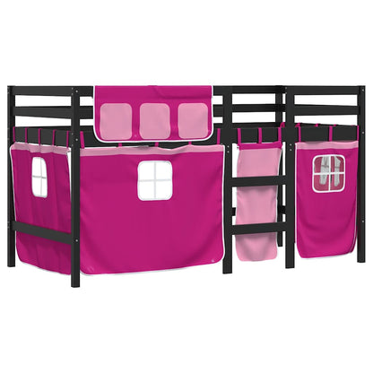 vidaXL Kinderhochbett mit Vorhängen Rosa 80x200 cm Massivholz Kiefer